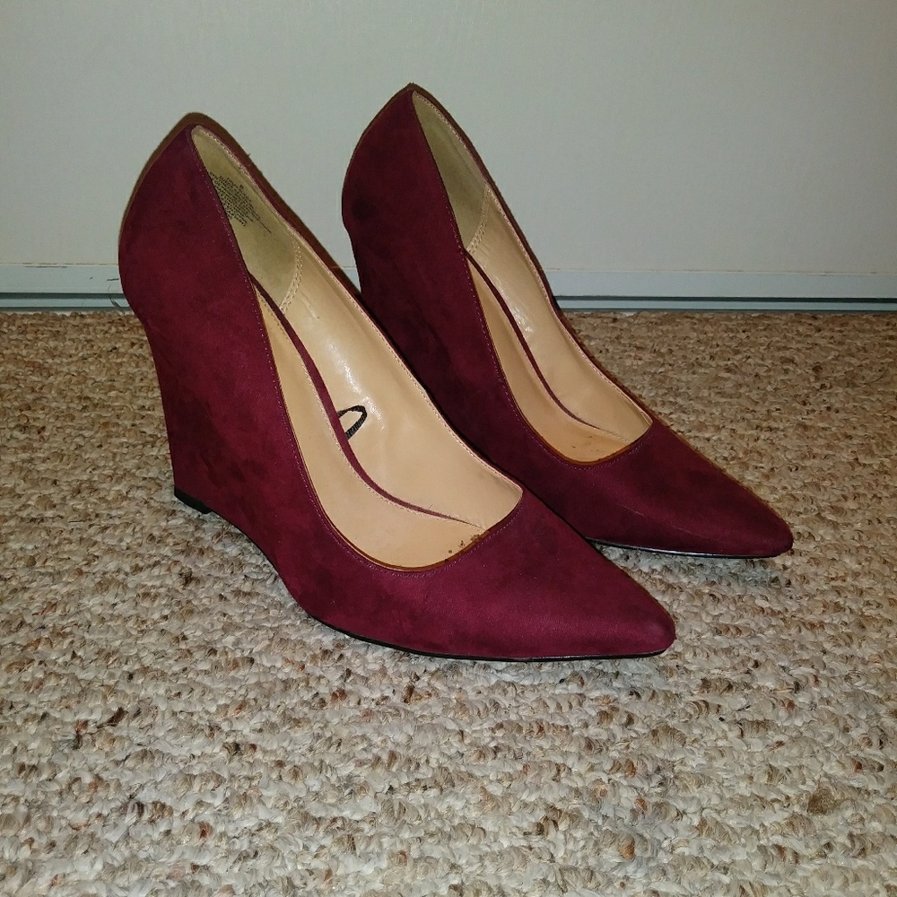 Maroon suede wedges
